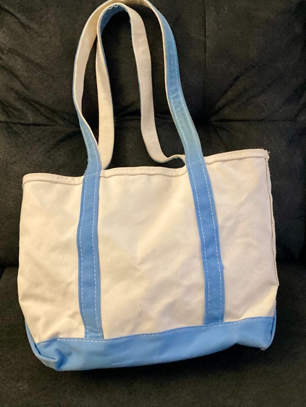 Y2K LL Bean Boat and Tote Zip Top Canvas Bag White Lite Blue 16x12